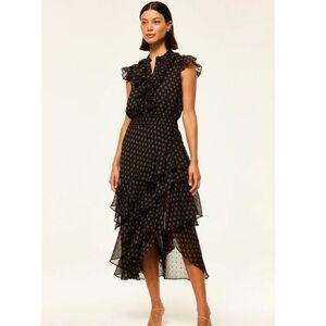 Misa Los Angeles Ilysa Ruffle Midi Dress Black
